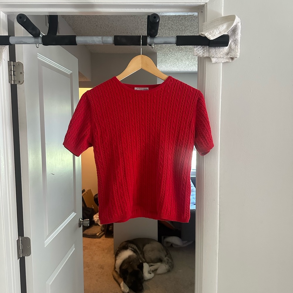 Pendleton Red Cable-Knit Short Sleeve Top